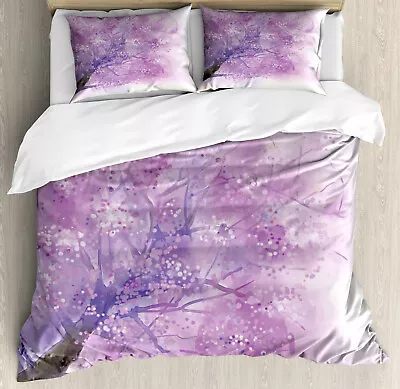 Purple Duvet Cover Set With Pillow Shams Sakura Tree Springtime Print • $89.99