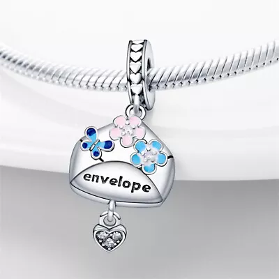 Missing Love Heart Envelope Letter Flowers Charm Genuine Sterling Silver 925 • £14.99