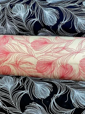£0.99 • Buy 100% Craft Cotton Poplin Feather Print Rose And Hubble Fabric 45 