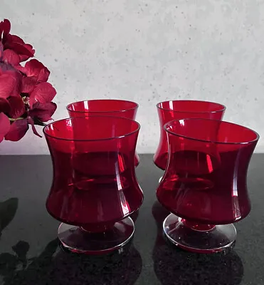 Ruby Red Seneca Glass Footed Water Glasses  4 3/8” Set Of 4 Signed • $75