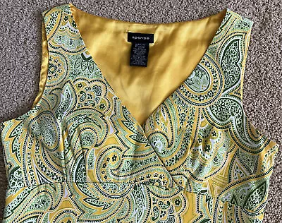 Spense Dress Womens 10 Yellow Green Paisley Sleeveless Side Zip V Neck • $2.99