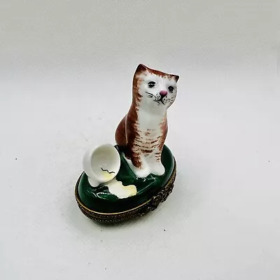 Adorable Kitty W/ Milk ~ Limoges Trinket Box ~ Parry Vielle • $159.78