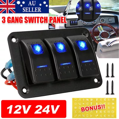 12-24V 3 Gang Rocker Switch Panel ON-OFF LED Toggle Dual USB Car Boat Waterproof • $25.39