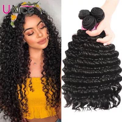 UNice Hair Malaysian Deep Curly Wave Human Hair Extensions 3 Bundles Hair Weaves • $58.68