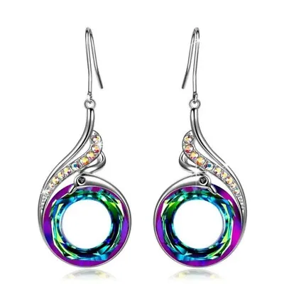 Rainbow Mystical Fire Topaz 925 Sterling Silver Phoenix Peacock Hook Earrings • $15.74