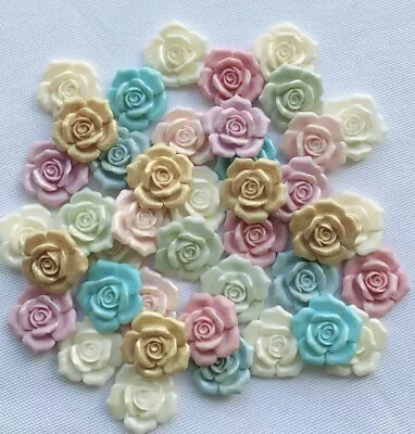 12 3D Roses Shimmer Edible Wedding Christening Cupcake Topper Cake Decorations • £4.99