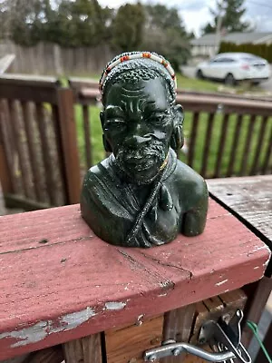 Vintage Signed J. Mabena Hand Carved Verdite Stone Bust Of A South African Man • $200