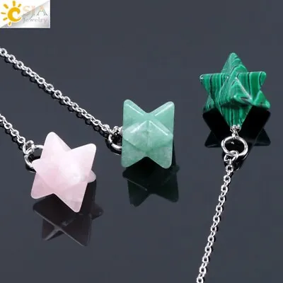 Merkaba Star Quartz Pendulum Crystal Quartz Necklaces Pendant  Jewelry Gifts • £3.58