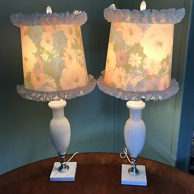 2 Pair Vintage Bedroom Boudoir Table Lamps Glass Marble • $14.99