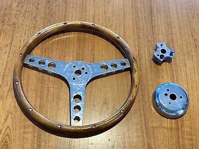 Steering Wheel Riveted Wood Rim Flat Hot Rod Ratrod Vintage Old Original RARE • $99