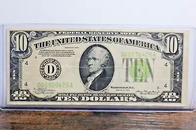 1934 D $10 FEDERAL RESERVE NOTE Cleveland FR.# 2009-D Free Shipping • $26