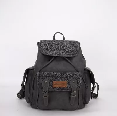 Wrangler Vintage Floral Tooled Backpack Purse Anti-Theft Travel Bags Gray • $99.99