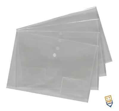 £7.05 • Buy 20 A4 POPPER WALLETS Plastic Document Folders ENVELOPE Stud ID HOLDER CLEAR 
