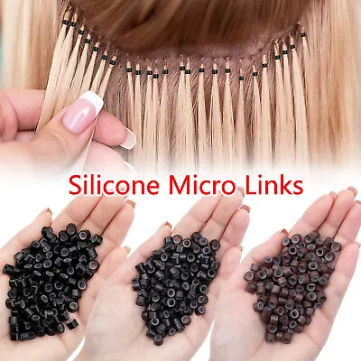 500pcs/1000pcs Silicone Micro Link Rings Lined Beads For Hair Extensions 4colors • $7.33