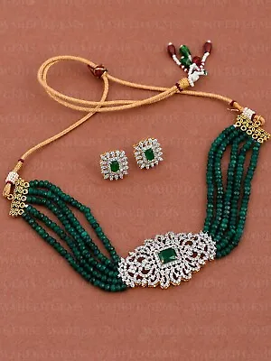 $13.05 • Buy Indian Bollywood Gold Plated AD CZ Kundan Choker Necklace Wedding Bridal Jewelry