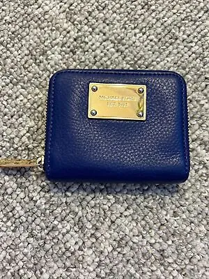 Michael Kors Blue Leather Wallet Small Card Case Gold Plate Zippered. Vintage • $25