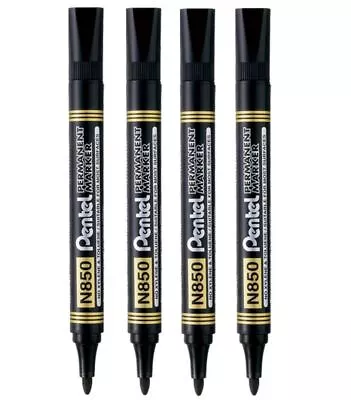 Pentel N850 Black Bullet Tip Permanent Marker Pens Metal Glass Wood N850 Pack 4 • £5.45