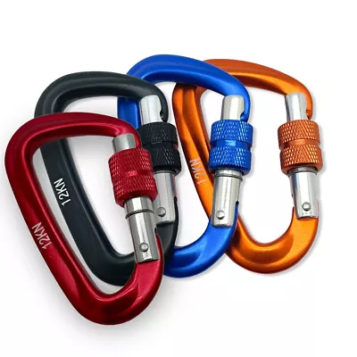 £5.99 • Buy 12KN Carabiner Clip Hook Heavy Duty Aluminum D-Ring Screw Lock Rock Climbing
