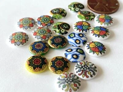 $10 • Buy Vintage 10mm Ornate Patterned Limoges Glass Cabs Mix Japan 20