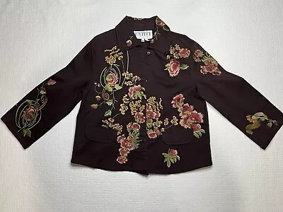 Entity Vintage Floral Embroidered Jacket Boho Blazer Size Small S 3/4 Sleeves • $53