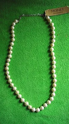 NWT Monet Faux Pearls Silver Tone Clasp Signed NWT Adjustable 17-19  Necklace • $9.49