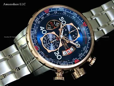 NEW Invicta Men BLUE DIAL Stainless Steel Aviator Tachymeter Chronograph Watch!! • $89.99