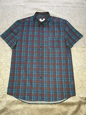 TOPMAN Men’s Blue And Maroon Half Sleeve Check Shirt In Size Large • £9.99