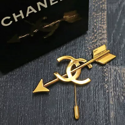 CHANEL Gold Plated CC Logos Arrow Vintage Pin Brooch #513c Rise-on • $554.25