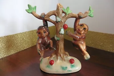 Vintage Salt & Pepper Shakers~Hand Painted Japan Monkeys Hanging From Apple Tree • $18