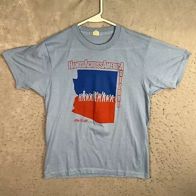 Vintage 80s 1986 Hands Across America Arizona T Shirt Adult Large Blue Mens • $19.99