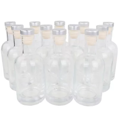 12 X 200ml Glass Spirit Vodka Whiskey Bottles Silver Cork 15cm Tall Home Brew • $24.99