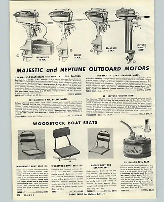 1956 PAPER AD Majestic 15 5 3 HP Neptune Mighty Mite 1.7 HP Outboard Motor • $7.98