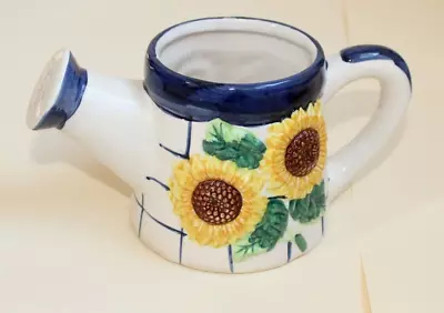Vintage FIB Ceramic Watering Can Flower Planter Glazed Hand Painted Sunflowers • $14.99