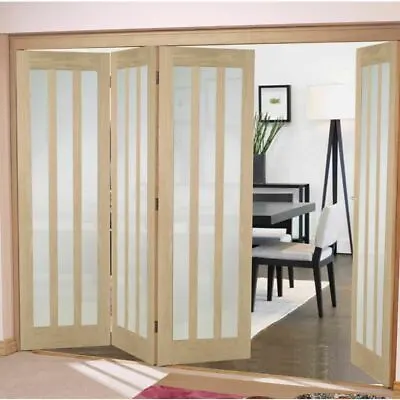 Oak Bifold Doors Internal Folding Aston Unfinished Frosted Glass Door System • £594.99