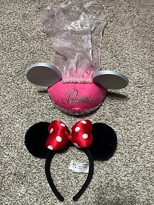 Disney Pink Princess Hat With Silver Ears And Veil And Mini Mouse Ears Headband • $14.99