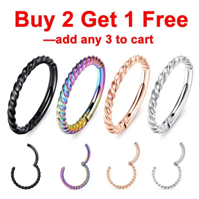 $2.99 • Buy 1Pc Hinged Segment Ring Hoop Nose Septum Clicker Helix Tragus Cartilage Earring