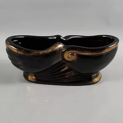 Vintage Mid Century Redware Ceramic Black Gold  Console Bowl Planter Japan • $12