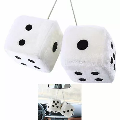 1 Pair White Hanging Dice Vintage Car Plush Rearview Mirror 2.25  Auto Decor • $9.10