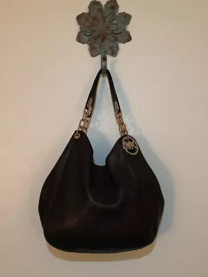 Michael Kors Black Leather Fulton Handbag • $135