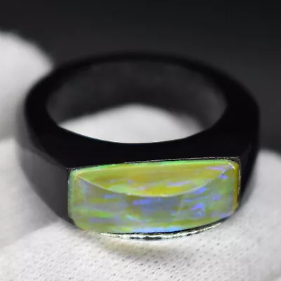 5.69 Gm Natural Fire Opal On Black Onyx Statement Ring US 9 For Men & Women • $26.99