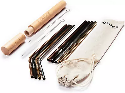 Zenify Reusable Metal Straws With Case + Bag + Cleaners - Stainless Steel Kids S • $37.81