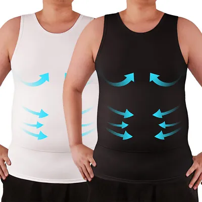 Men's Compression Shirt Body Shaper Slimming Vest Tight Tummy Underwear Tank Top • £11.79