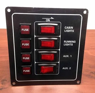 Marine Boat Black Aluminum Switch Panel IP65 12V Illuminated Switches 4x5A Fuses • $25.99