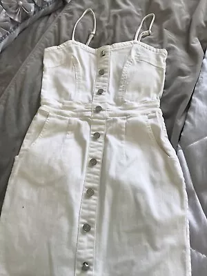 Women’s MissGuided Cream Denim Button Front Strappy Dress Used Size 8 • £4