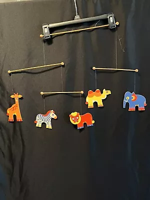Vtg 1984 Pier 1 Imports Hanging Mobile Art Painted Wood Zoo Animals  Baby’s Room • $98