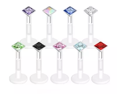 £2.13 • Buy New Bioflex Push Fit Square Gem Labret Tragus Cartilage Bar Stud 1.2mm 