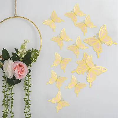 $20.97 • Buy 12Pcs 3D Butterfly Sticker Decorative Butterfly Wall Decal 2 Sizes Gold NurXq