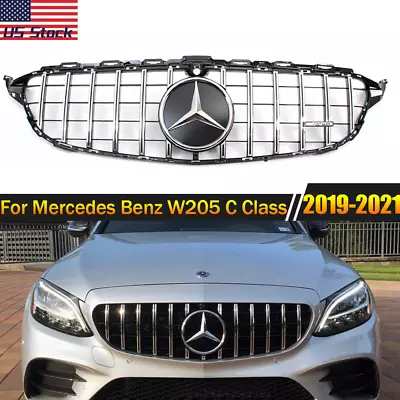 Chrome GT R Grille W/Star Grill For Mercedes Benz C Class W205 2019-21 C300 C200 • $82.87