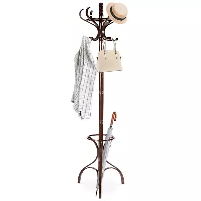 Standing Coat Rack 360°Rotating Top Tier Multifunction Coat Hanger W/12 Hooks • £49.95