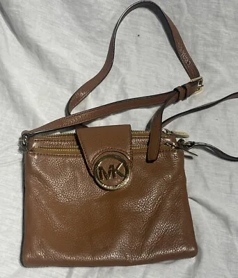 MICHAEL KORS FULTON Luggage Brown Leather Crossbody • $45